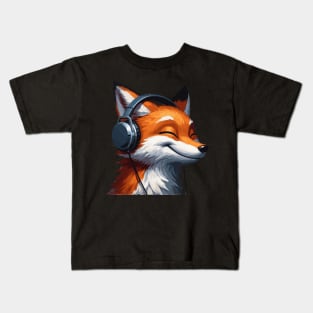 Smiling musical fox wearing headphones Kids T-Shirt